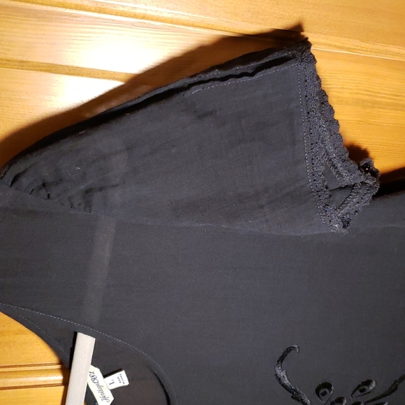 VINTAGE HERITAGE 1981 BLACK BOHO DRESS Linen-like cotton EMBROIDERY DETAIL SZ L - Picture 4 of 9